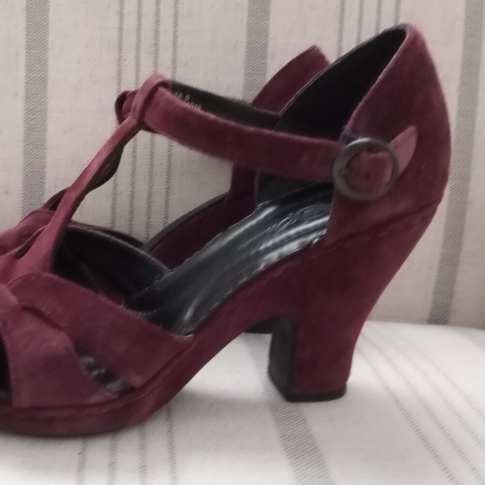 'Born Crown' Burgundy Suede T Bar Platform Size 7.5 EUC - Picture 3 of 15